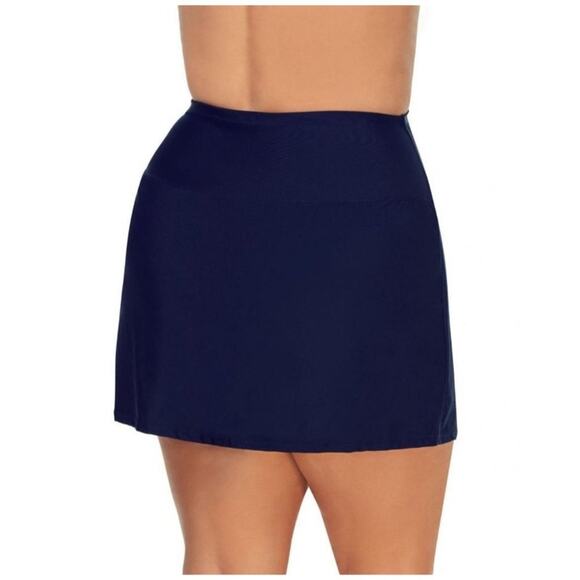 Island Escape Woman Navy Blue Plus Size Tummy Control Swim Skirt 24W - Picture 2 of 9
